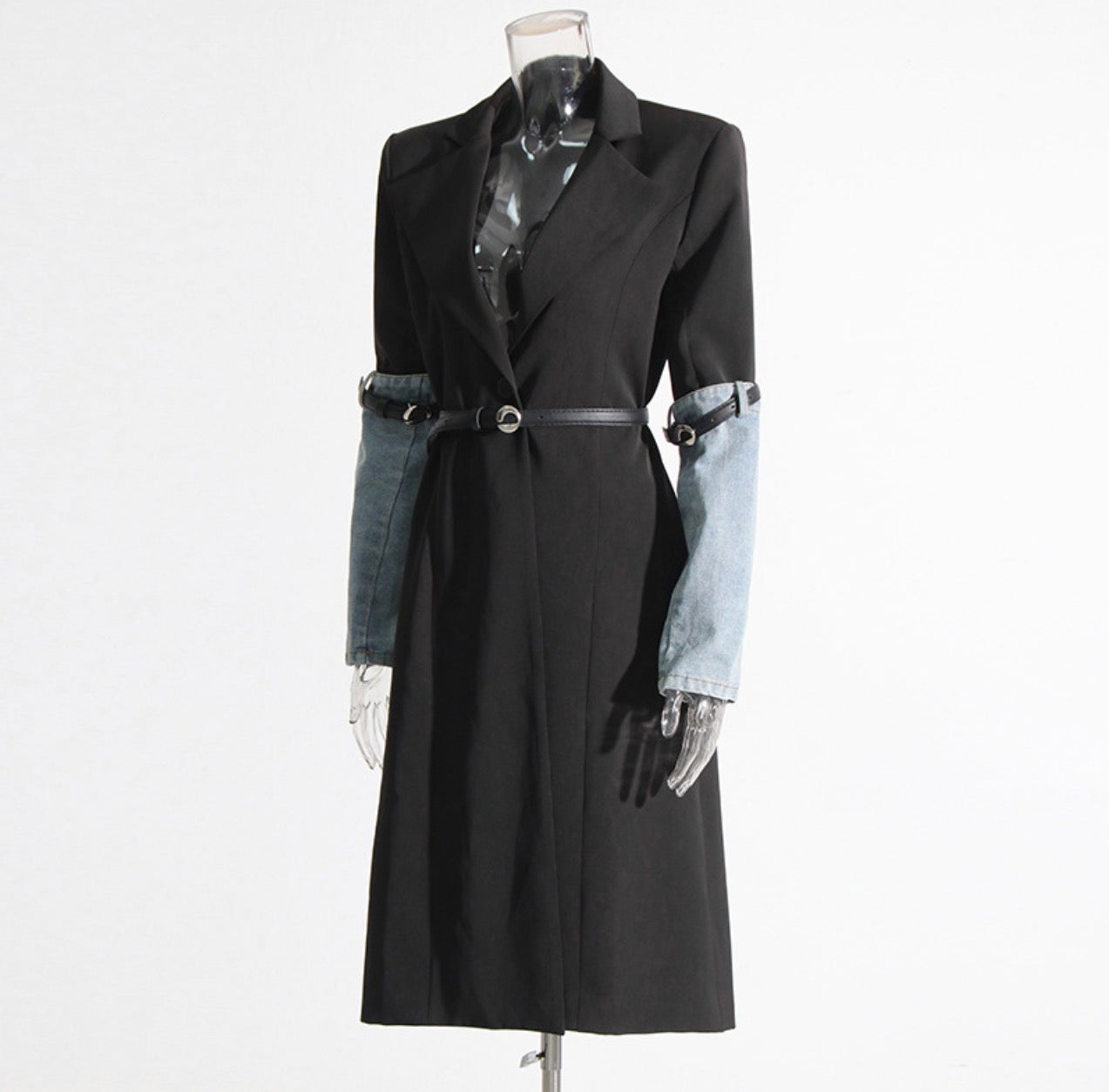 Collar Long Sleeve Denim Patchwork