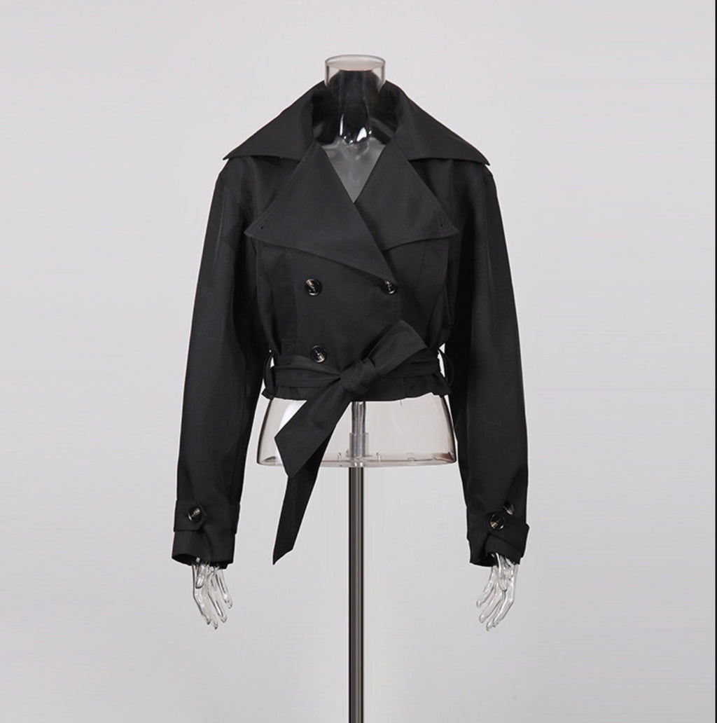 Black Short Waist-Cinching Jacket