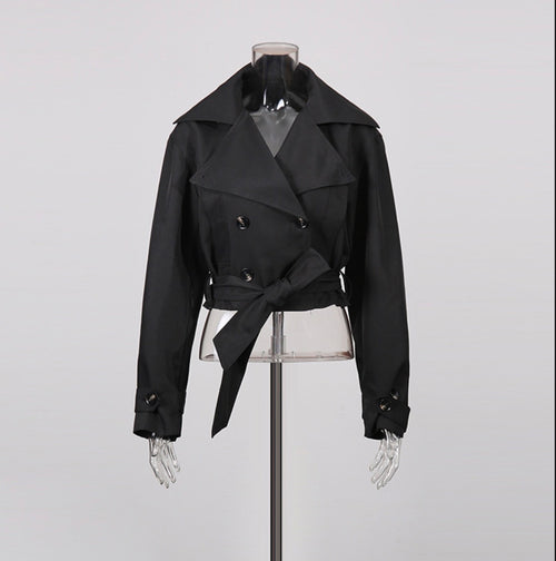 Black Short Waist-Cinching Jacket