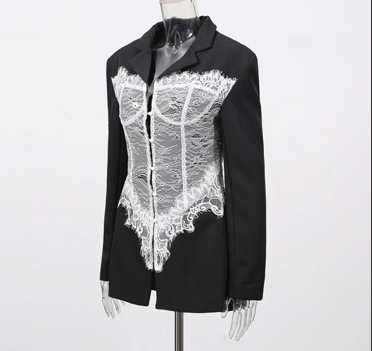 Lace Patchwork Corset Waist Blazer
