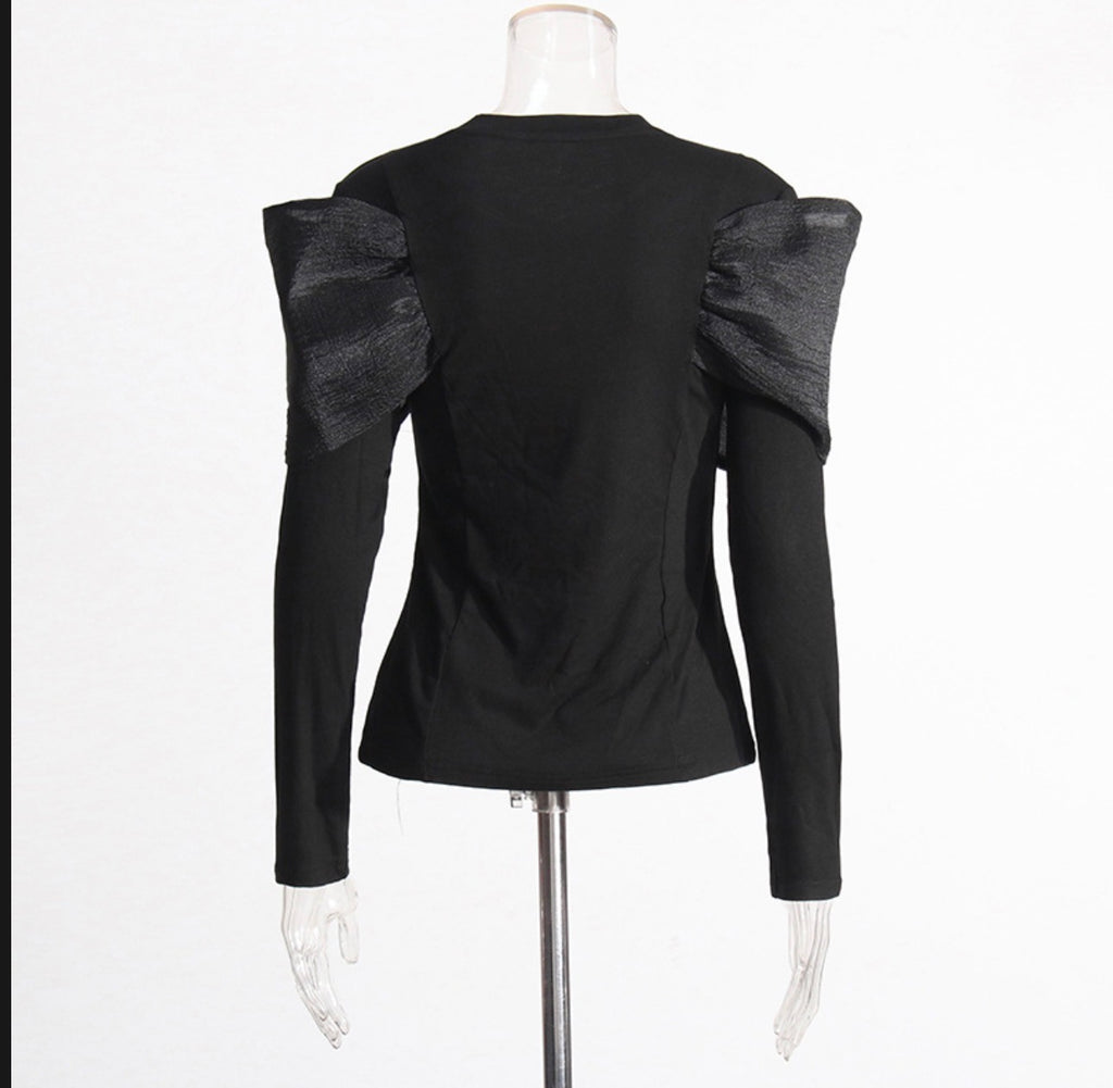 Long-Sleeved Patchwork Large Bow
