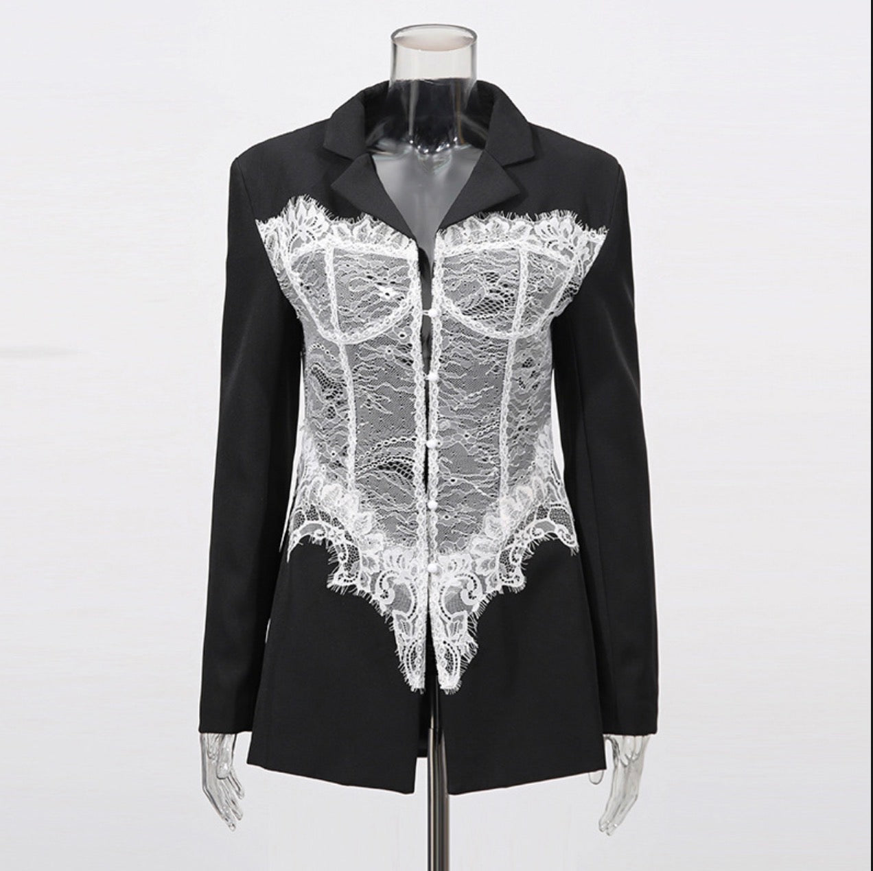 Lace Patchwork Corset Waist Blazer