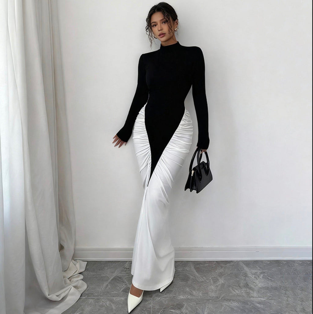 Black and White Contrast Color Dress