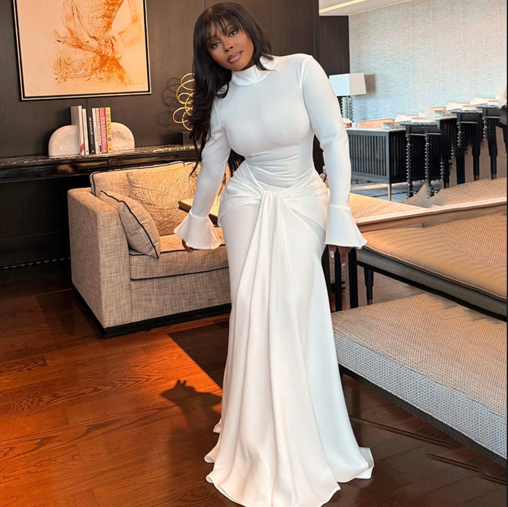 High collar long sleeve dress