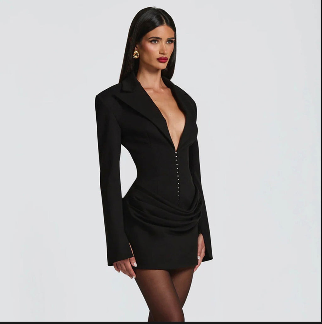 V Neck Waist Slim Suit Dress