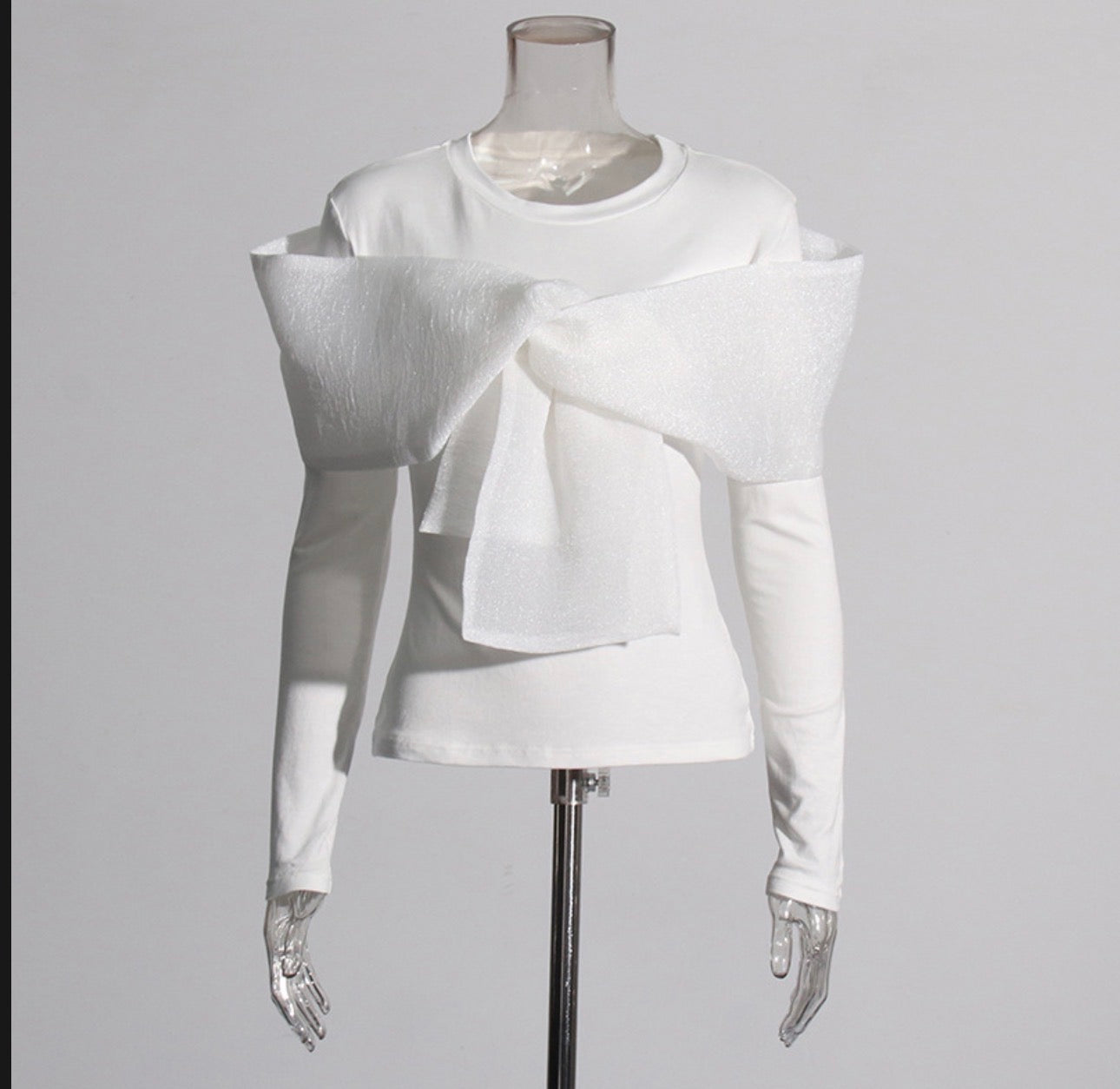 Long-Sleeved Patchwork Large Bow