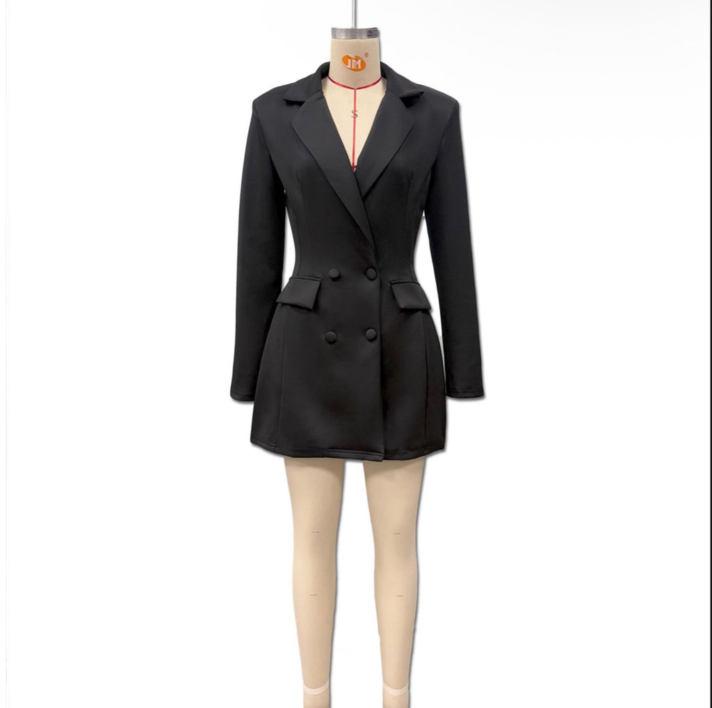 V Long-Sleeved Suit Dress