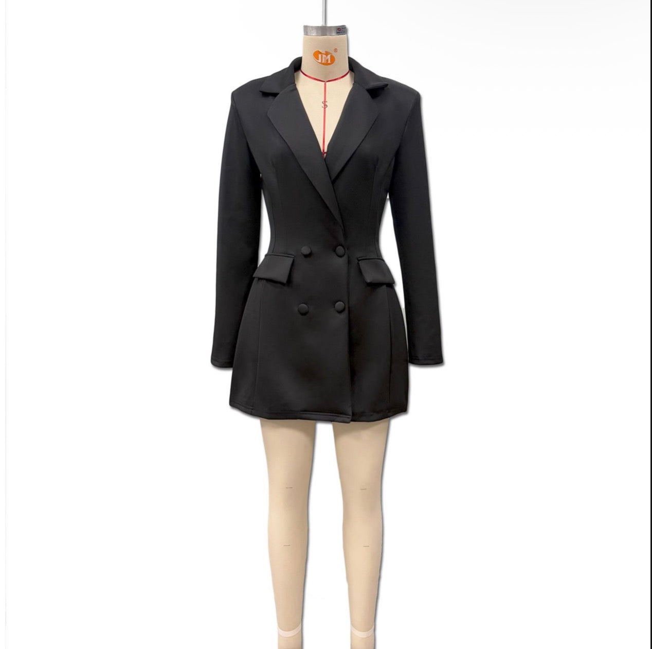 V Long-Sleeved Suit Dress