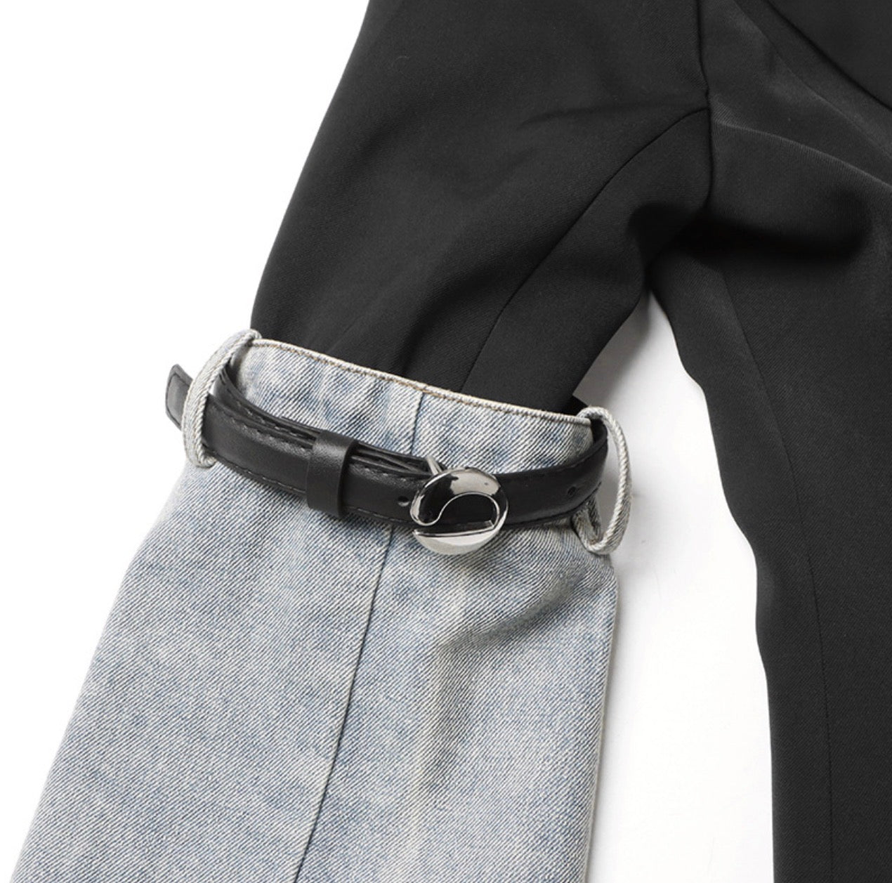Collar Long Sleeve Denim Patchwork