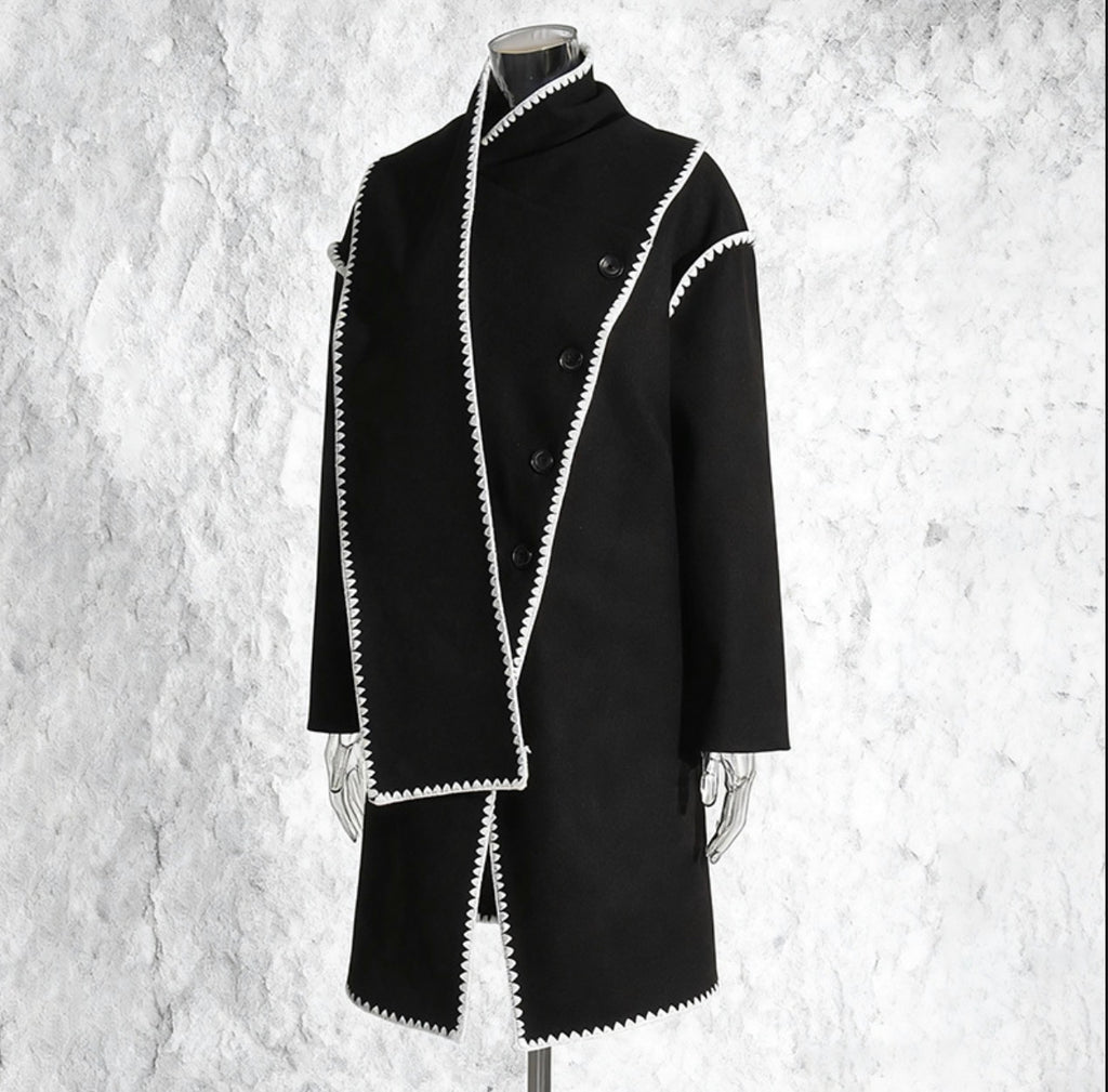 Black Contrast Zigzag Edge Coat