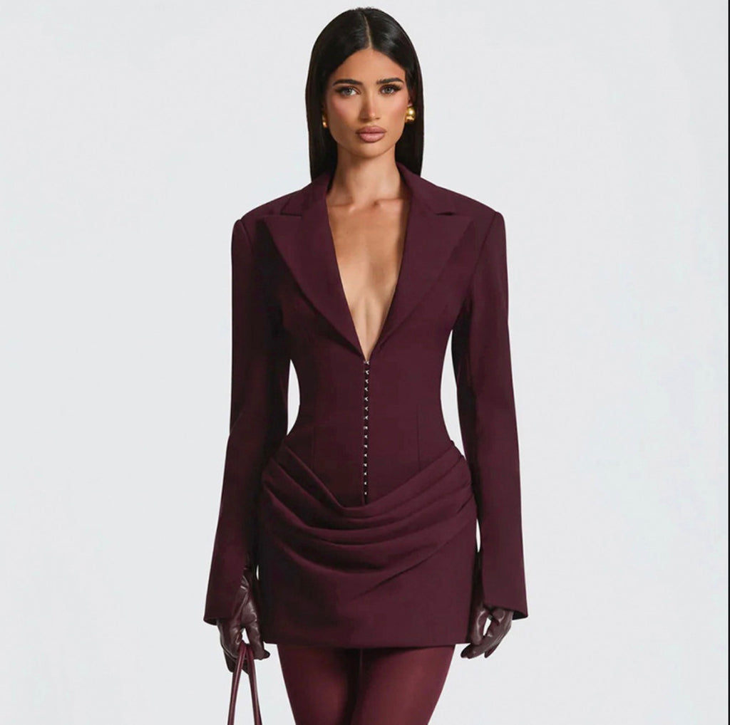 V Neck Waist Slim Suit Dress