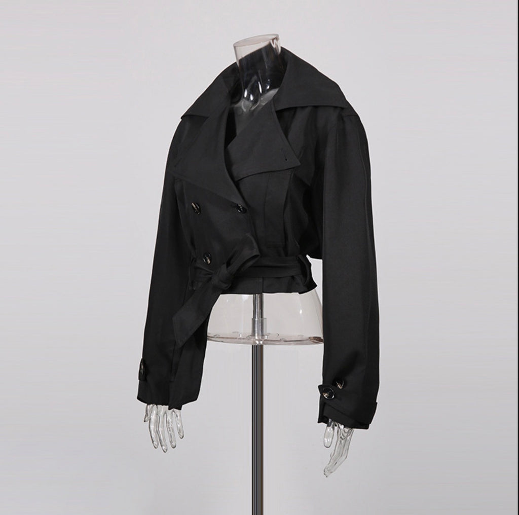 Black Short Waist-Cinching Jacket