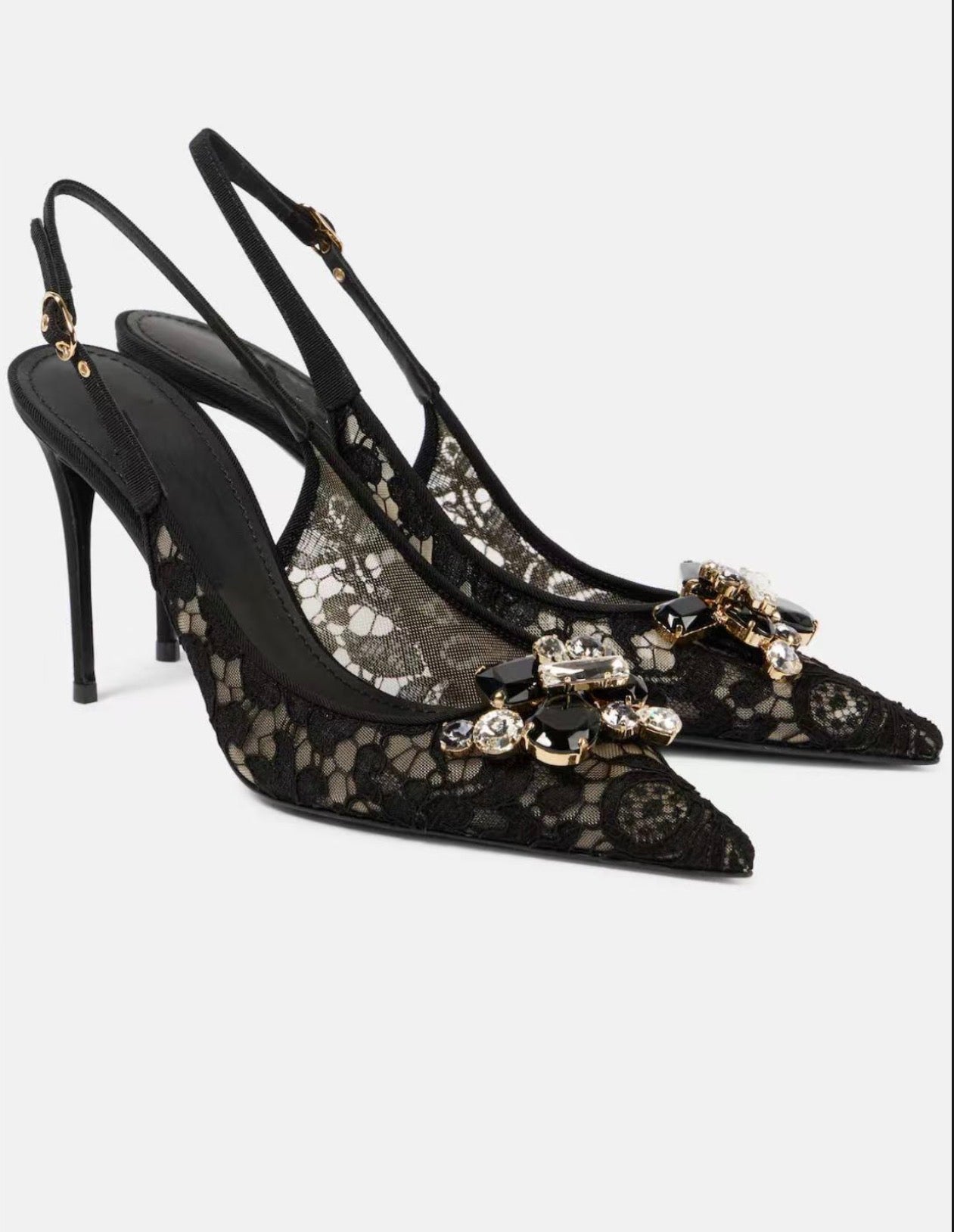 Shallow Black Lace Rhinestone Heel