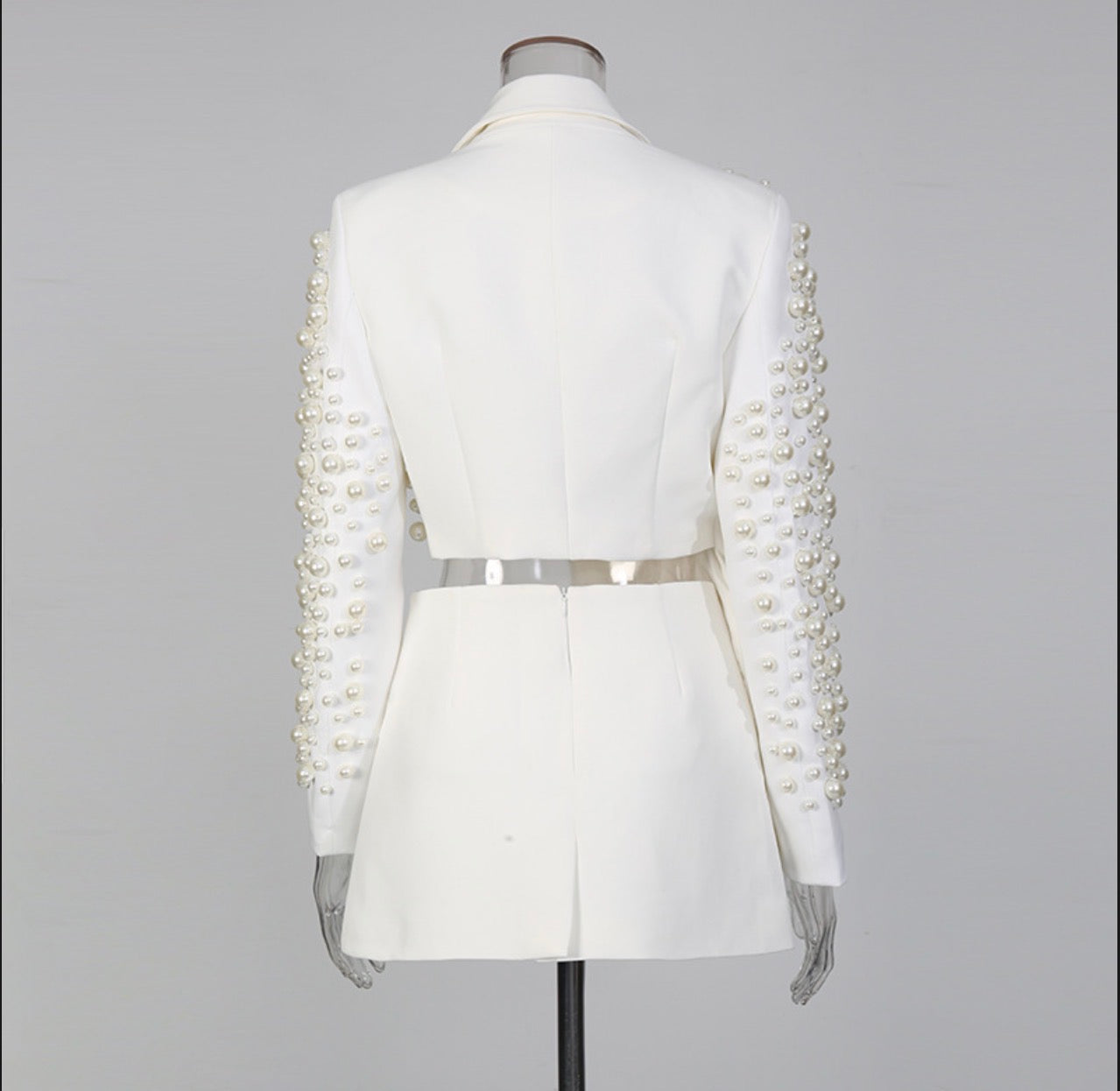Deep V-Neck Beading Blazer and Skirt Suit