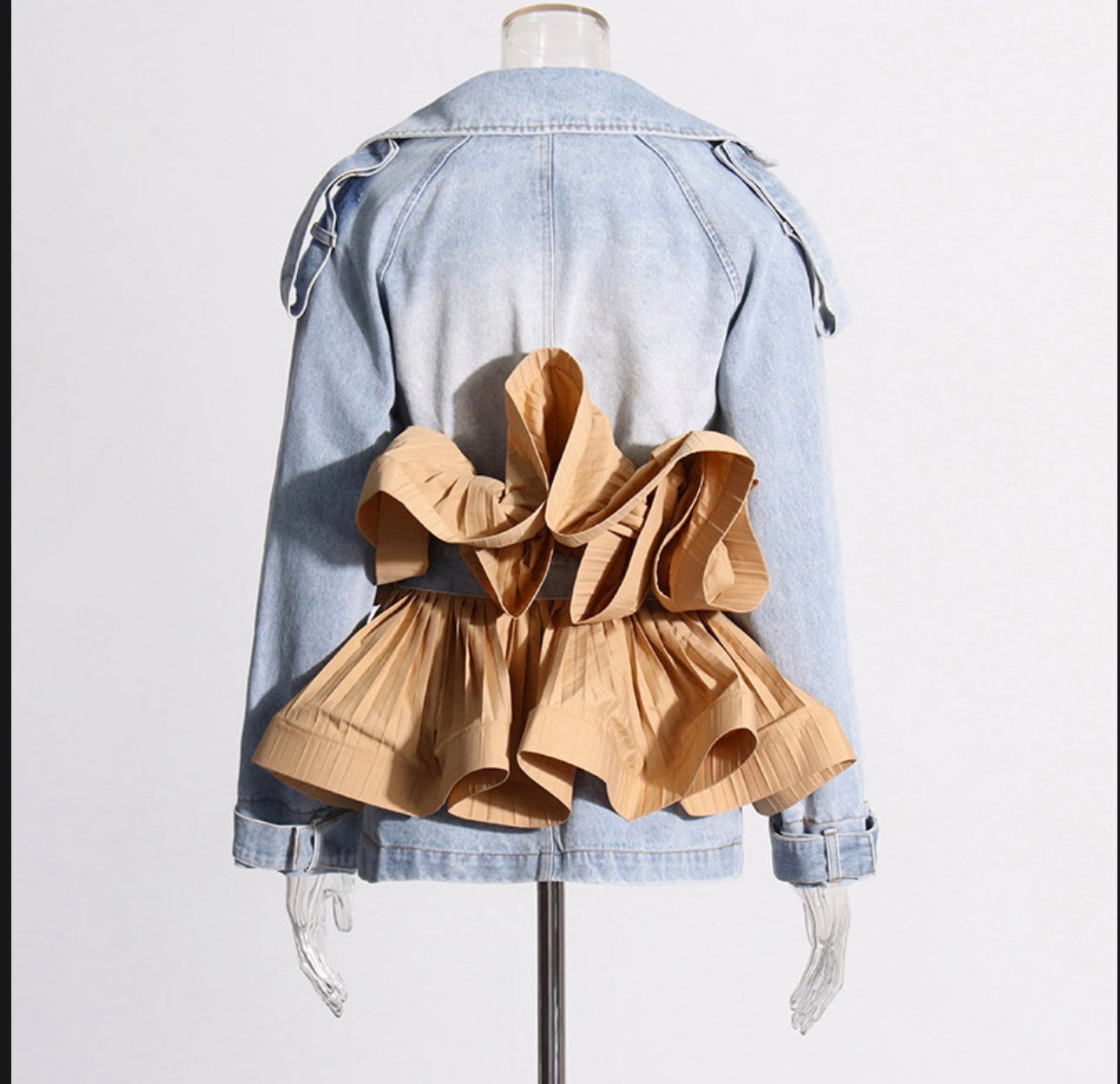 Denim Patchwork Pleated Lace-Up Waistcoat