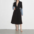 Collar Long Sleeve Denim Patchwork
