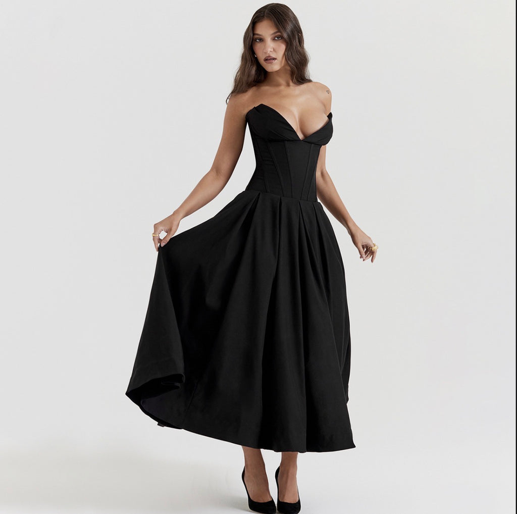 Long Skirt Strapless Skirt V Pointed Dress