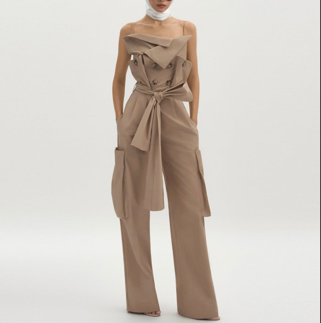 Strapless Khaki Jumpsuit