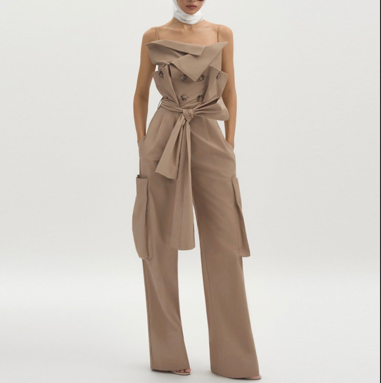 Strapless Khaki Jumpsuit