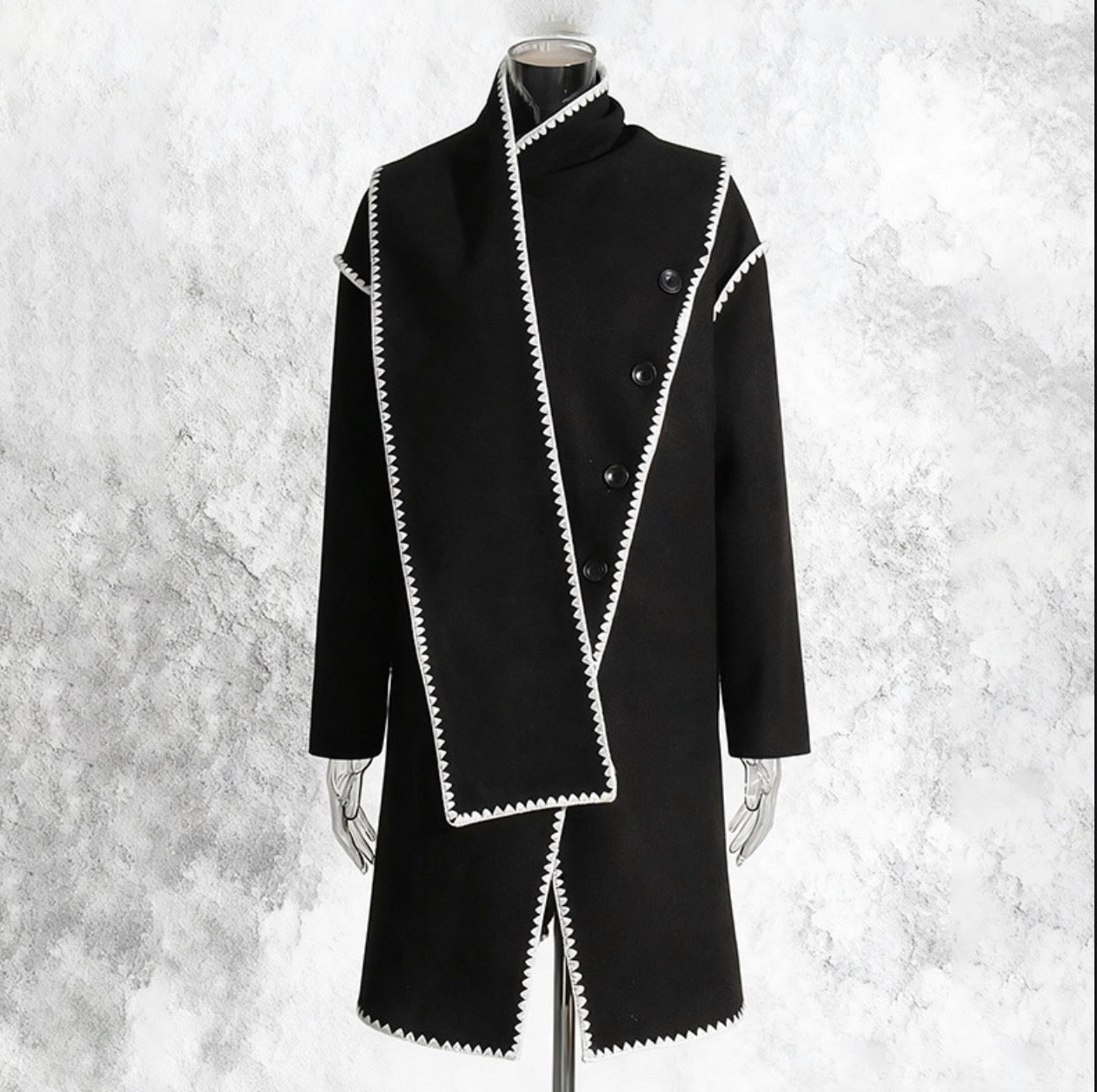 Black Contrast Zigzag Edge Coat