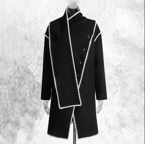 Black Contrast Zigzag Edge Coat
