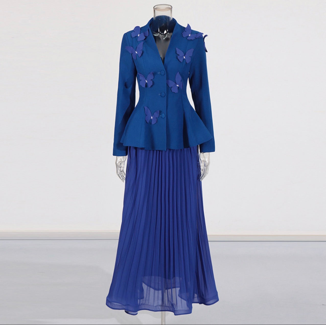 V-Neck Butterfly Suit High-Waisted Pleated Skirt