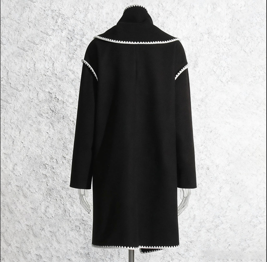 Black Contrast Zigzag Edge Coat
