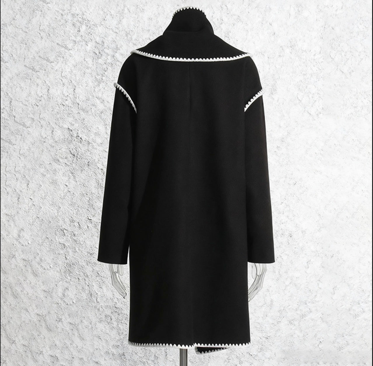 Black Contrast Zigzag Edge Coat
