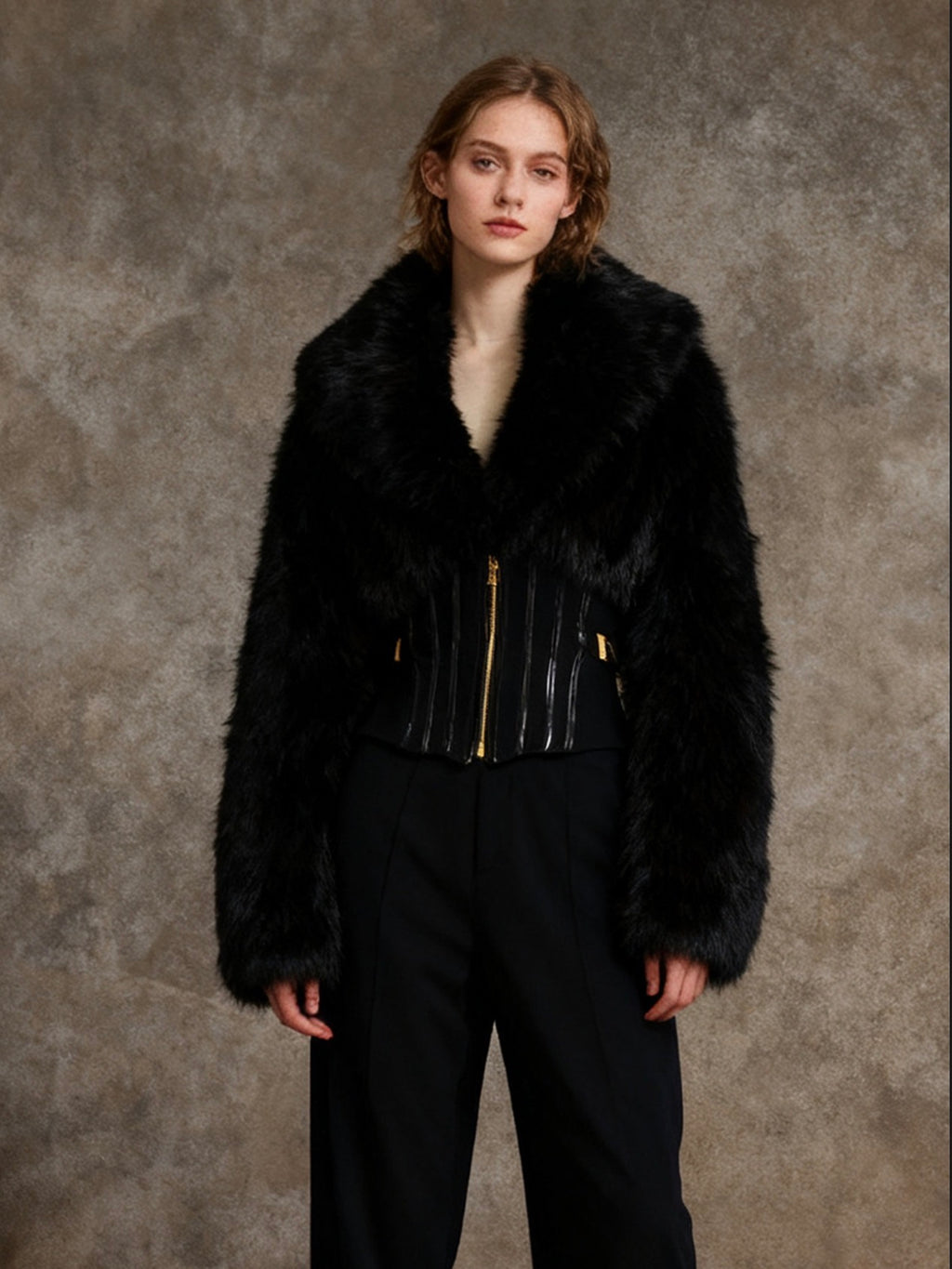 Black Plush Short Coat