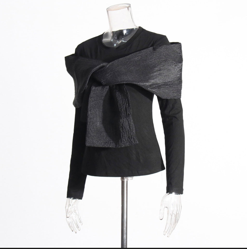 Long-Sleeved Patchwork Large Bow