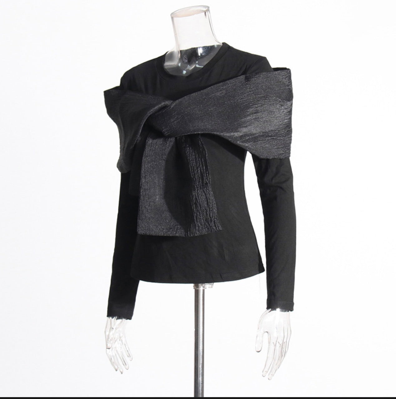Long-Sleeved Patchwork Large Bow