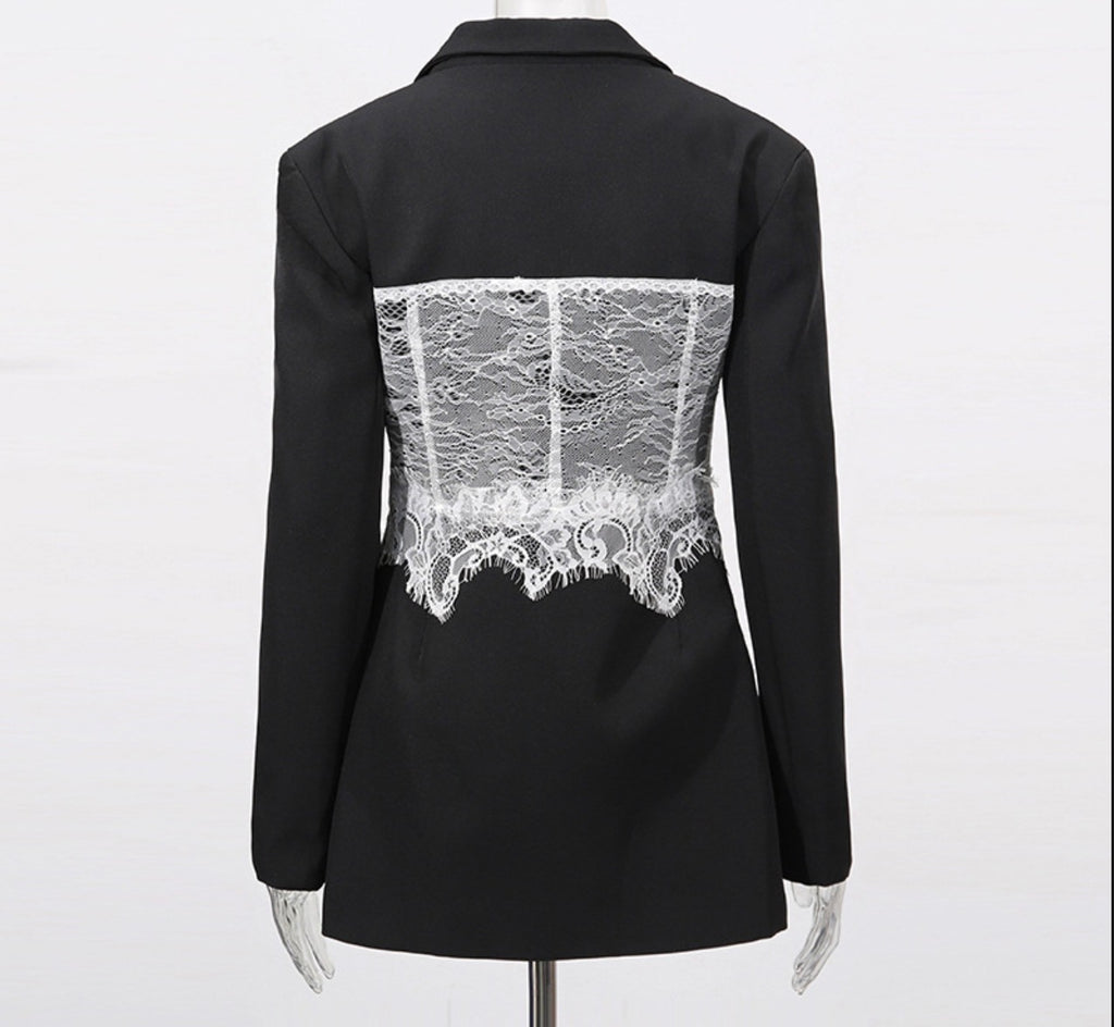 Lace Patchwork Corset Waist Blazer