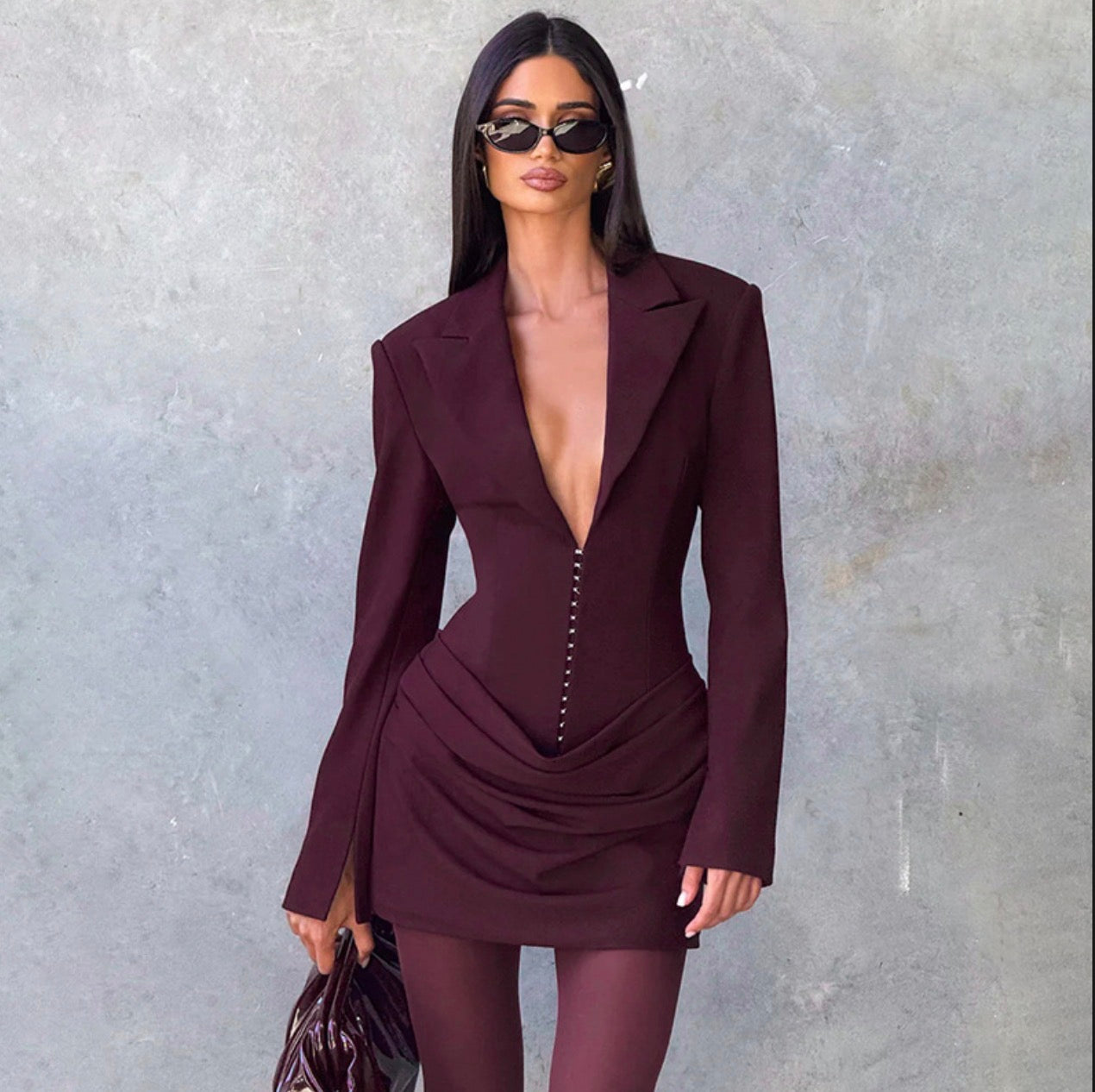 V Neck Waist Slim Suit Dress