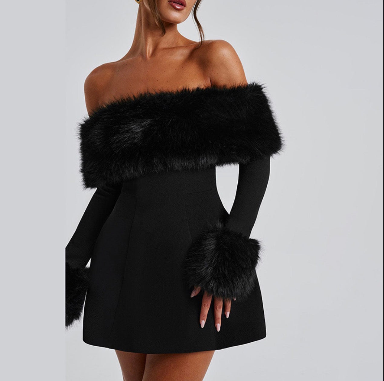 Collar stitching shoulder design dress