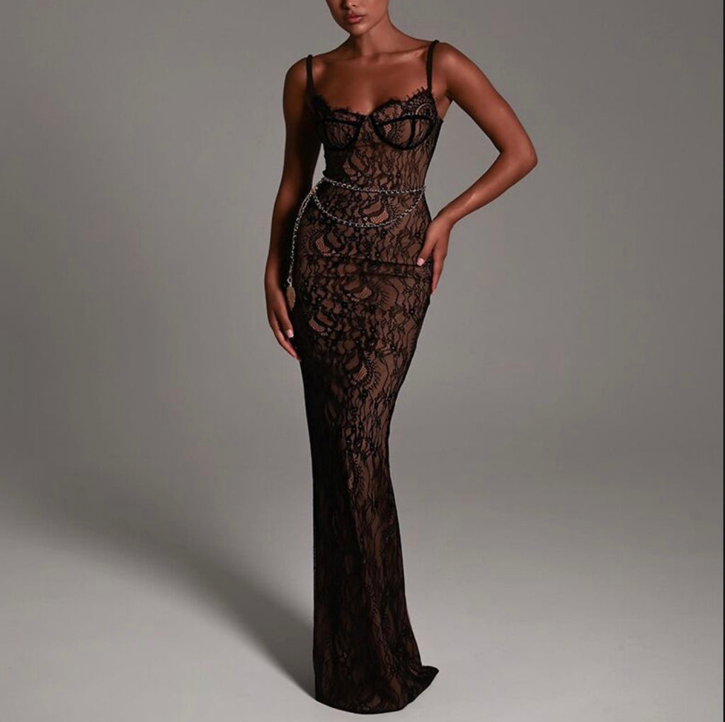 Lace Long Skirt Off-Shoulder Slim Dress