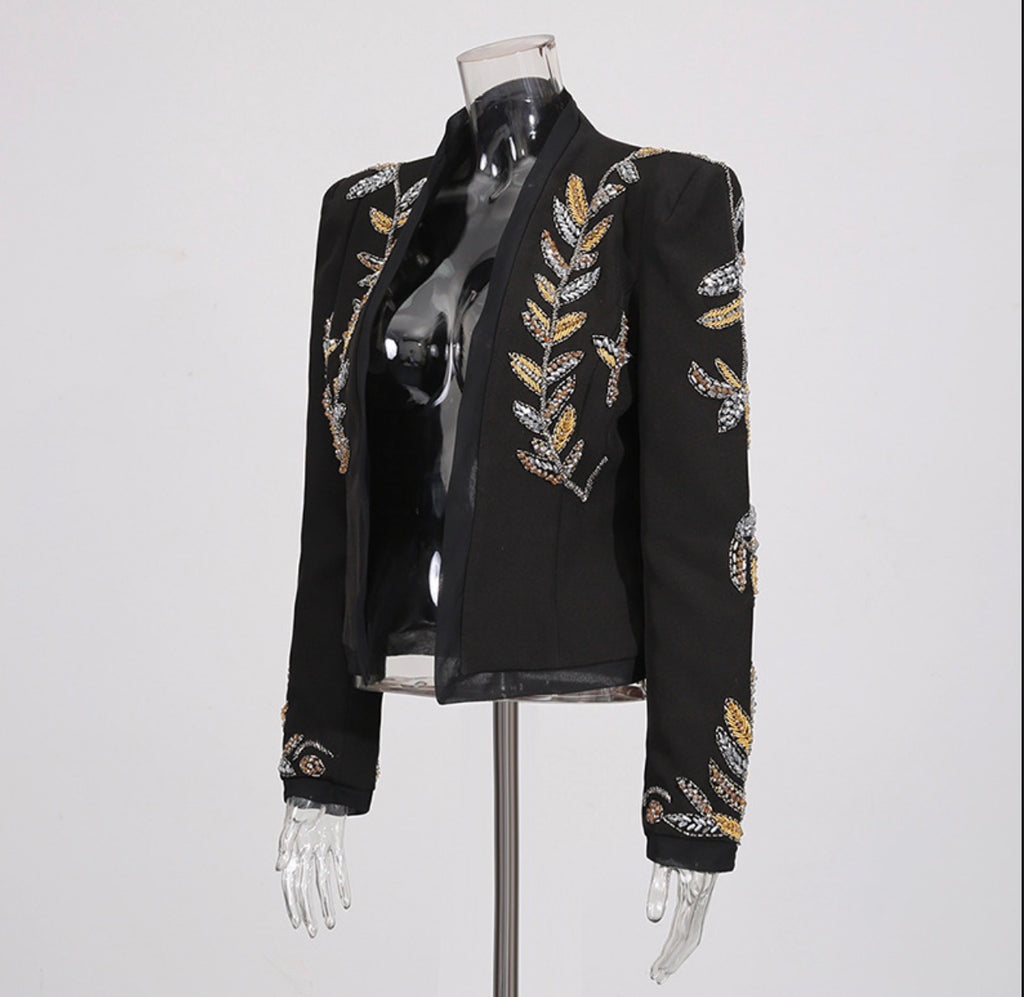 Beaded Embroidered Black Short Blazer