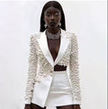 Deep V-Neck Beading Blazer and Skirt Suit