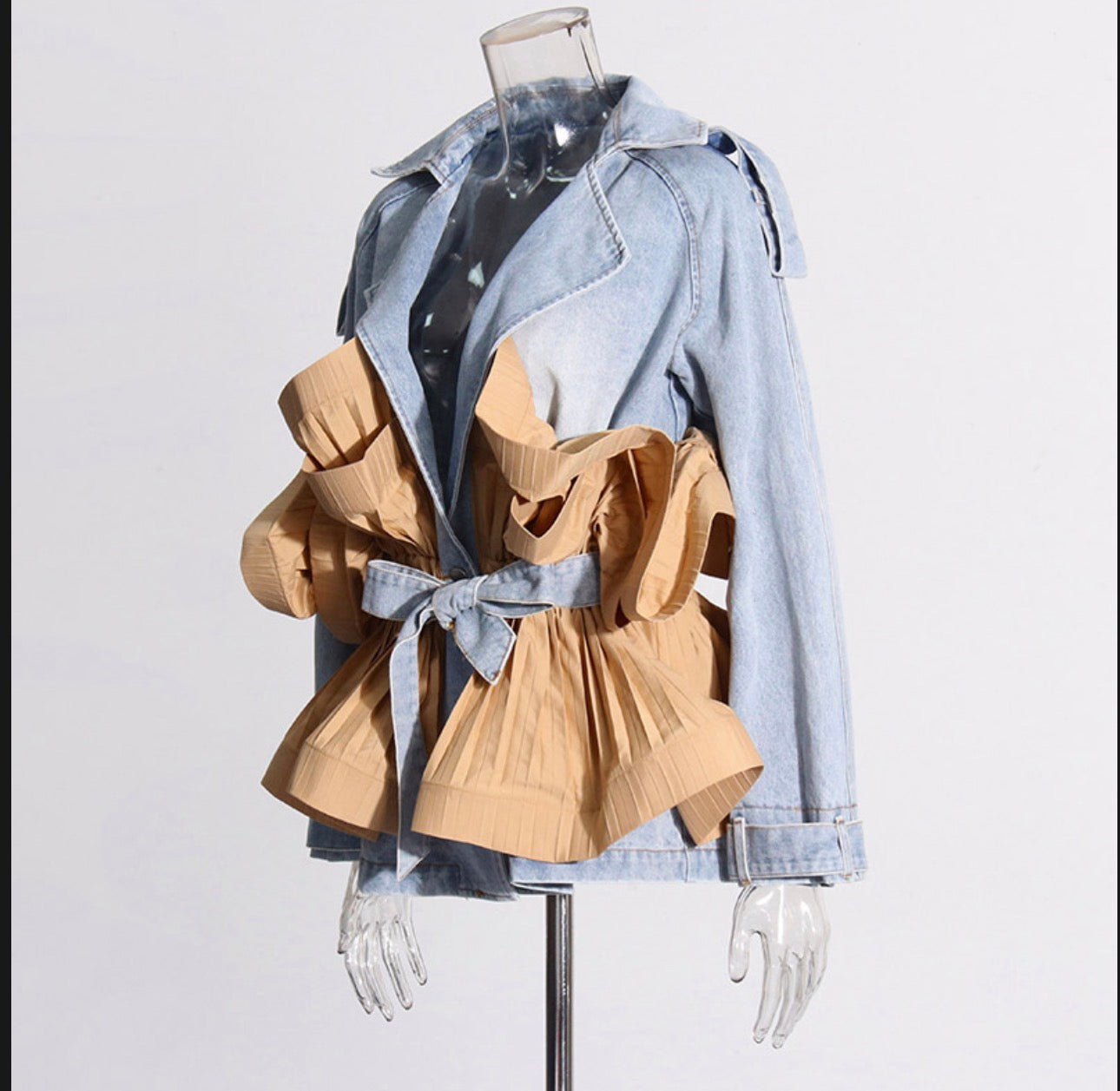 Denim Patchwork Pleated Lace-Up Waistcoat