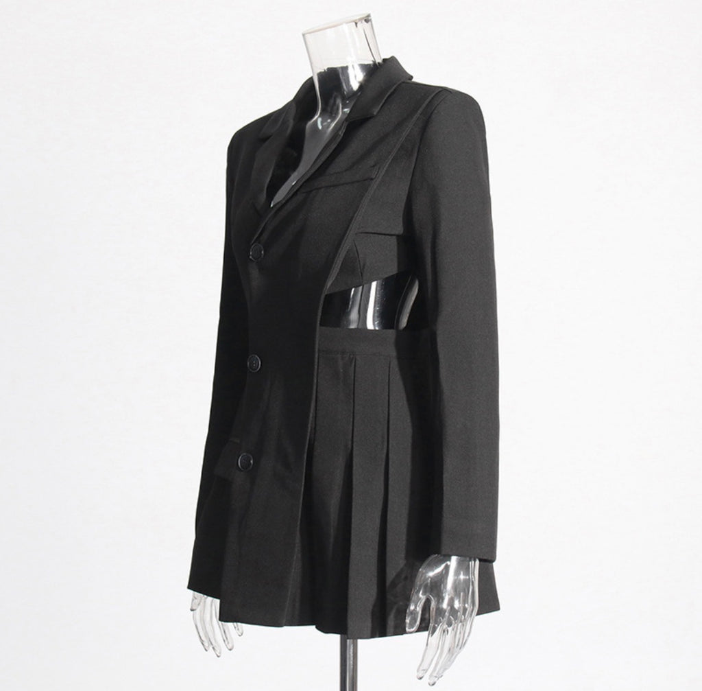 Waist Hollow-Out Patchwork Blazer