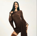 Strap Long-Sleeved Slim Fit Ribbon Hip Dress