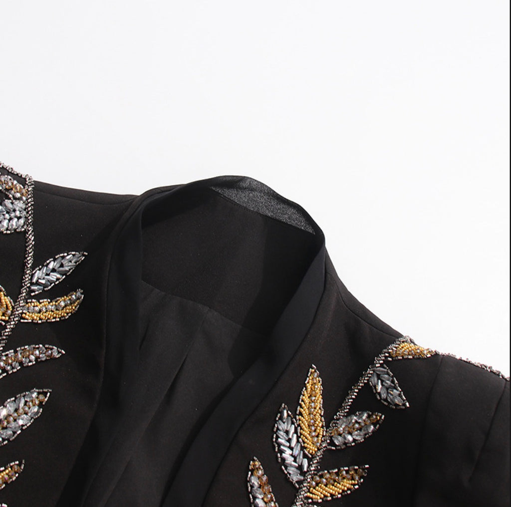 Beaded Embroidered Black Short Blazer