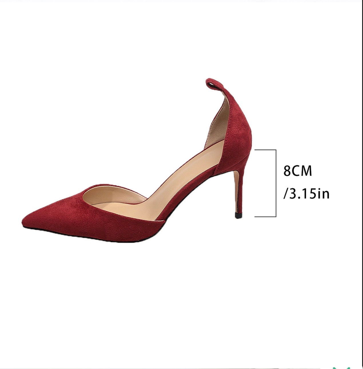 Red Suede Pearl Buckle Strap Heels