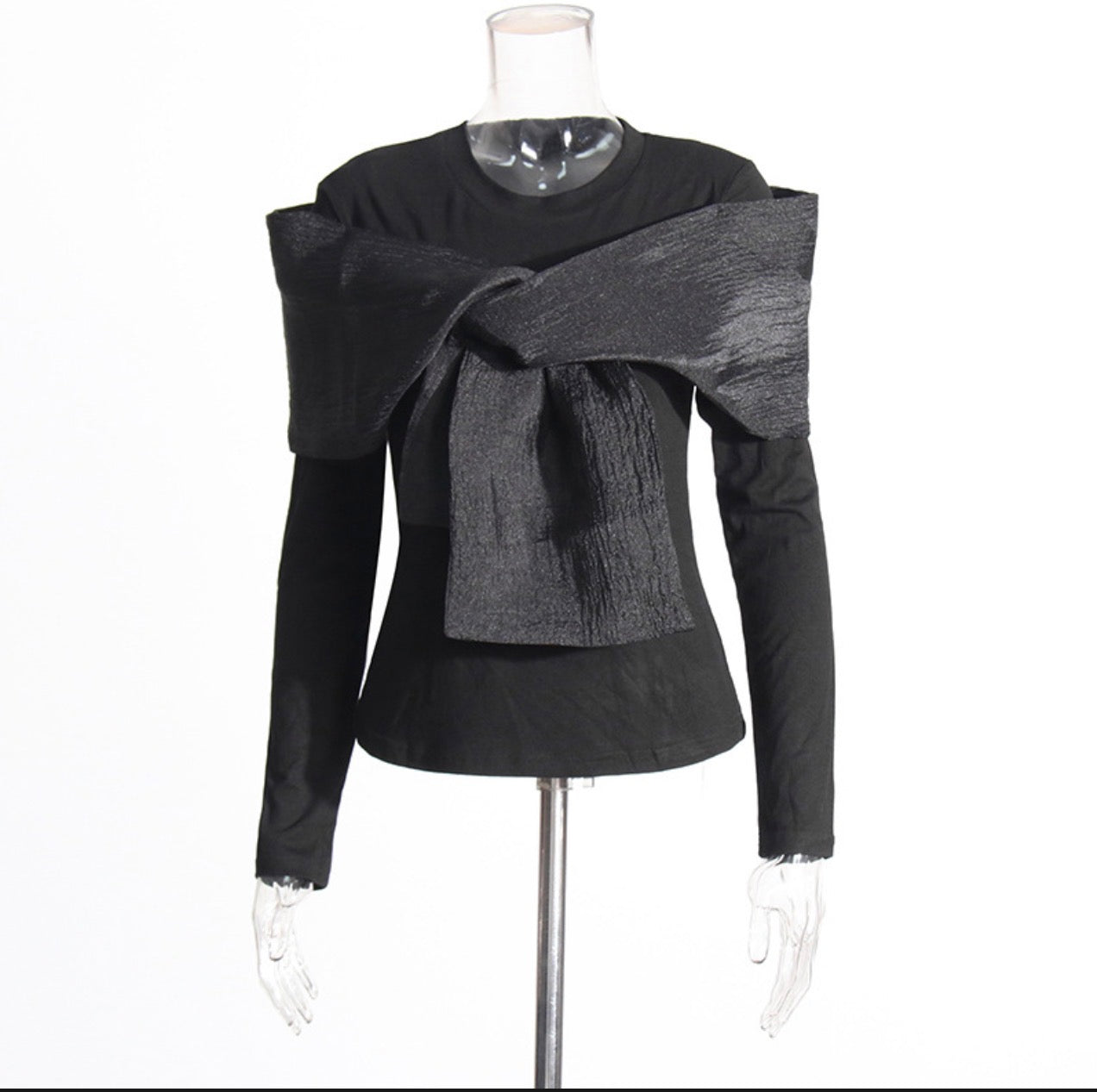 Long-Sleeved Patchwork Large Bow