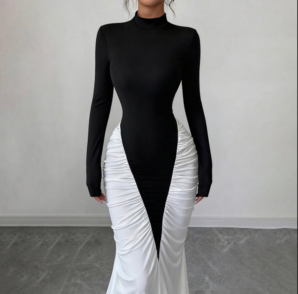 Black and White Contrast Color Dress