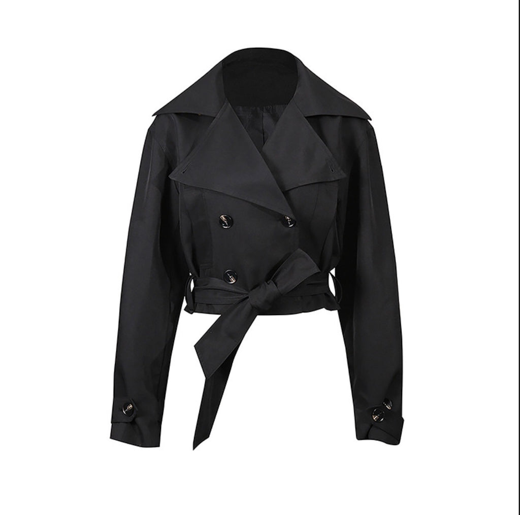 Black Short Waist-Cinching Jacket