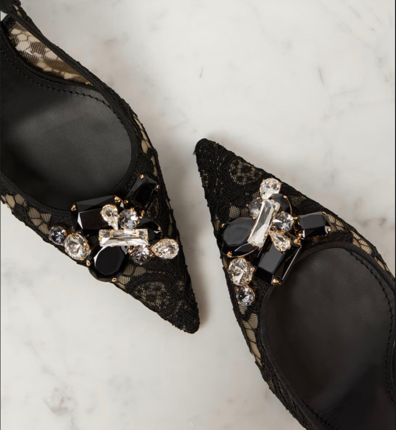 Shallow Black Lace Rhinestone Heel