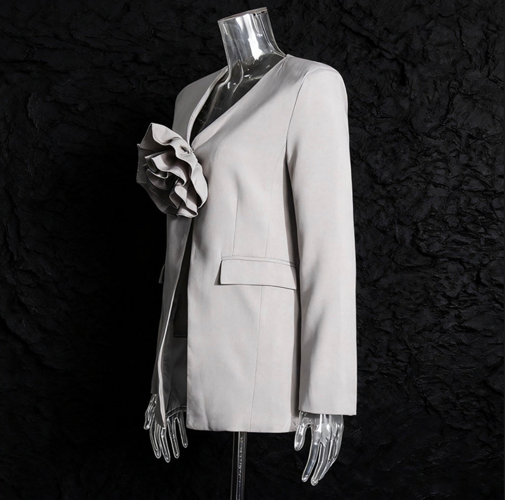 Light Gray Floral V-Neck Suit