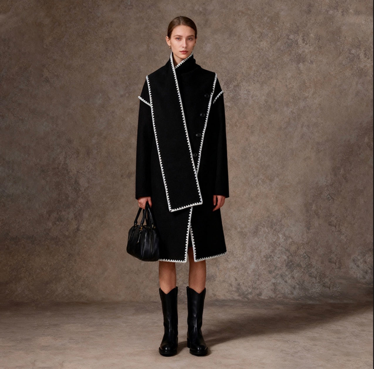 Black Contrast Zigzag Edge Coat