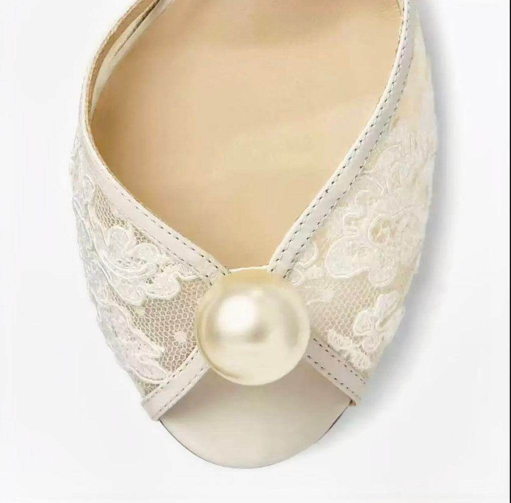 Sandals Pure Color Lace Sweet Pearl Heels