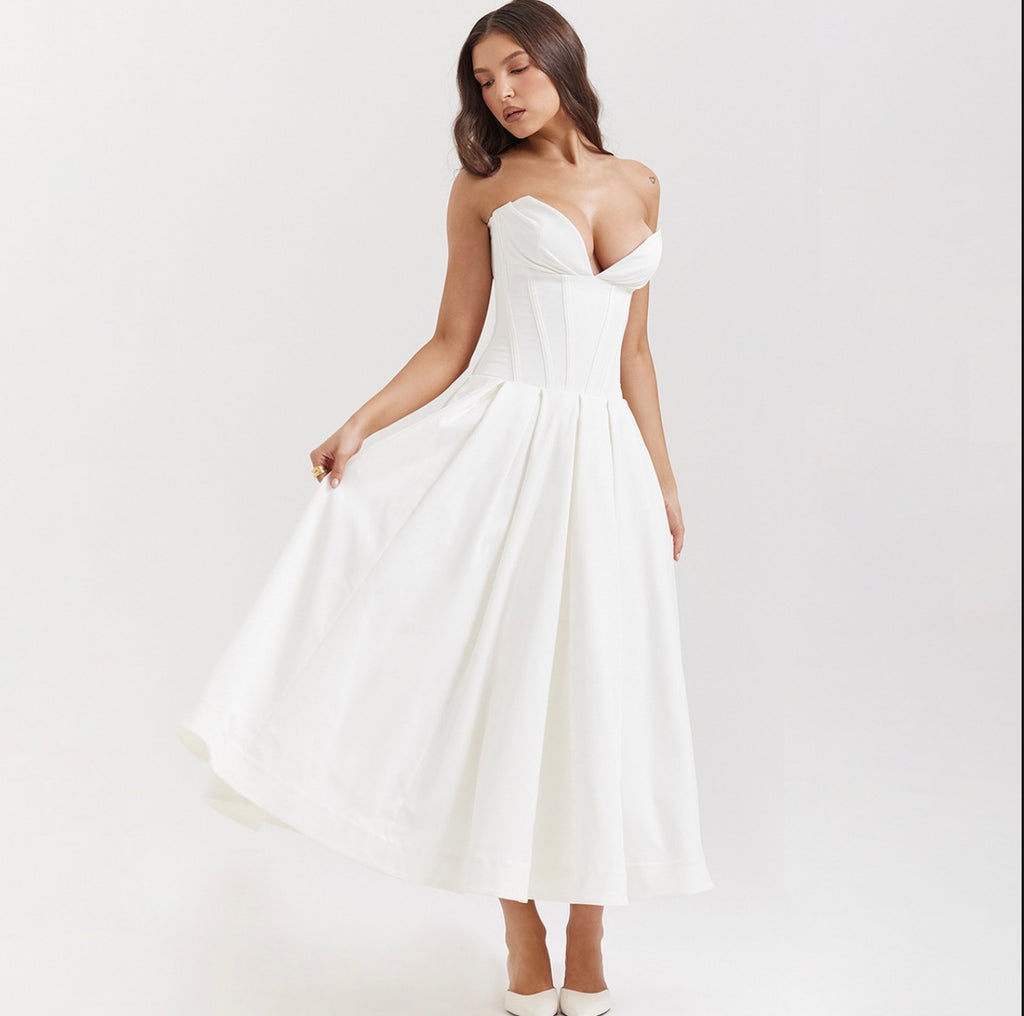 Long Skirt Strapless Skirt V Pointed Dress